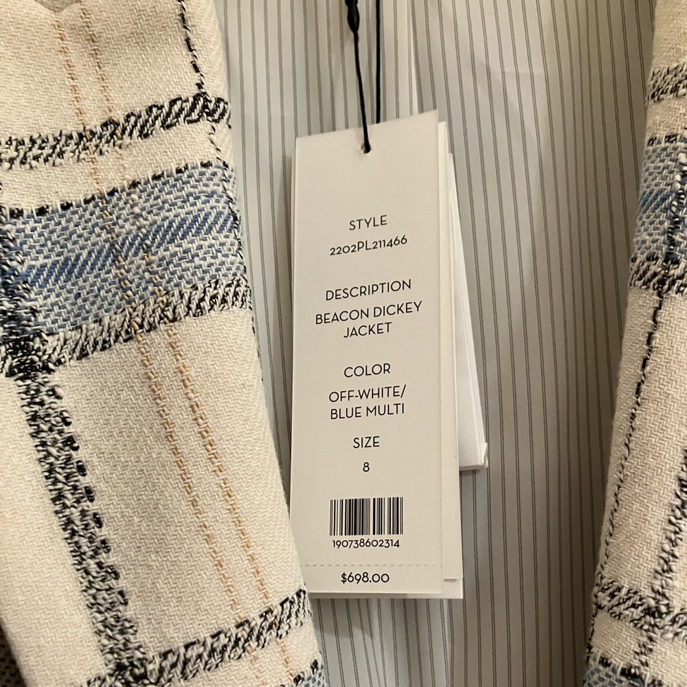 Veronica Beard Cream and Light Blue Plaid Double-Breasted Blazer - Picture 6 of 7